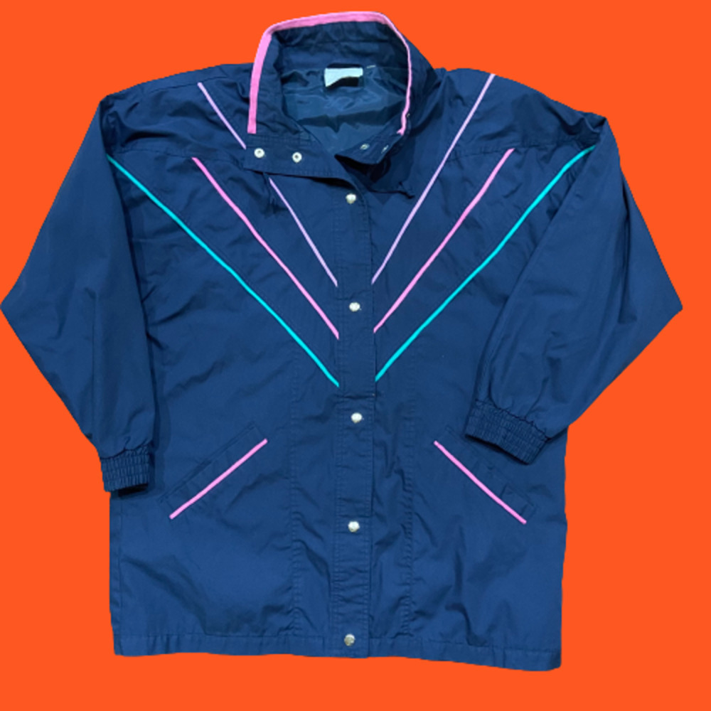 Blair Vintage 80's Navy Neon Pink Teal Jacket Women's Size XL